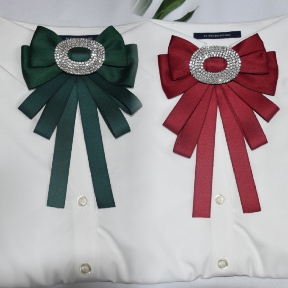 2 Pieces of Women Brooch Pre-tied Bowknot Pin Bow Ties with Rhinestones - Picture 7 of 11